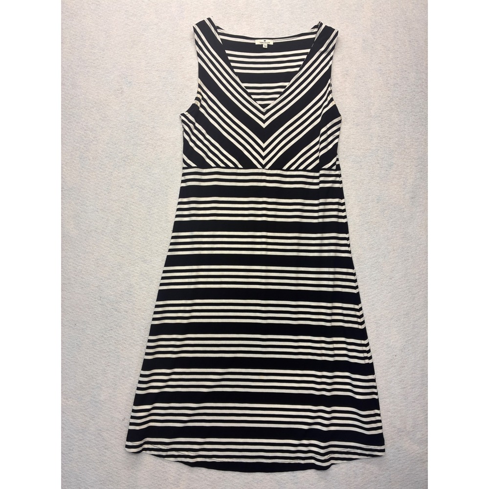 Tom‎ Tailor Modern Midi Dress Nautical Preppy Chevron Stripe - 40 Black White